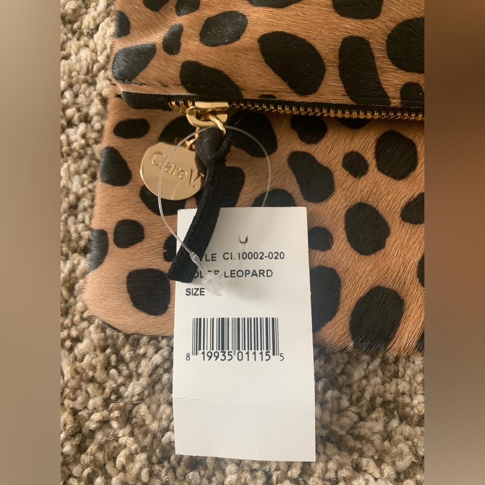NWT Clare V. Leopard Foldover Clutch calf hair - Picture 5 of 8